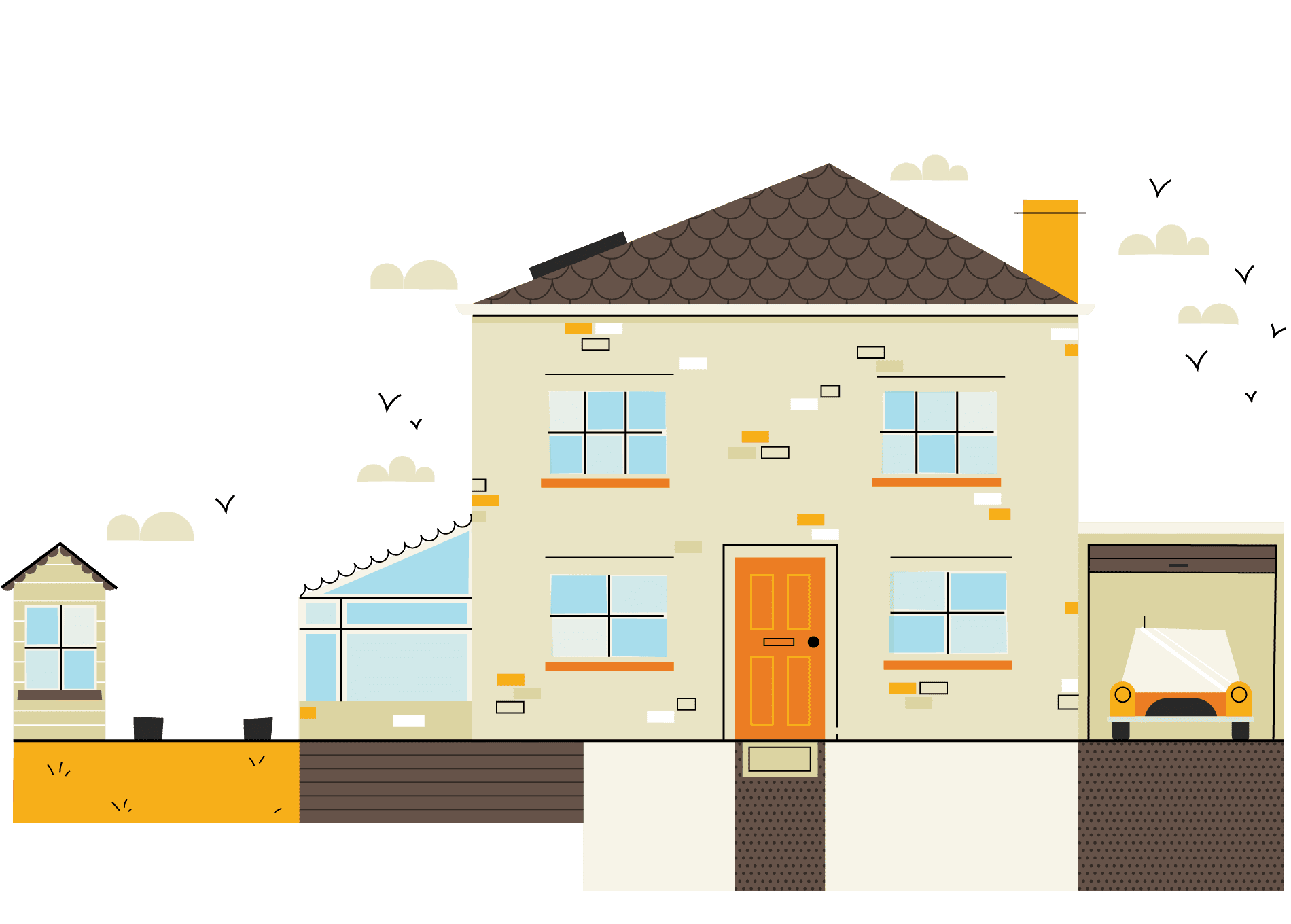 Cartoon of house with garage