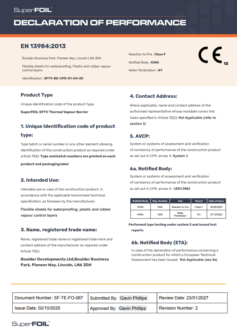 SuperFOIL SFTV | Declaration of Performance