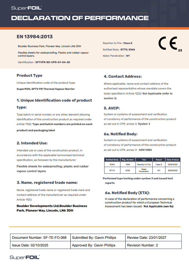 SuperFOIL SFTV FR | Declaration of Performance